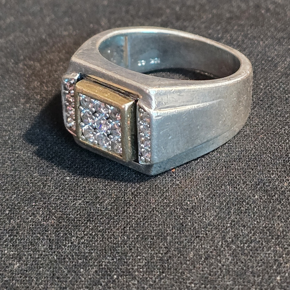 925 Silver & 10K Men's Ring with Cubic Zirconia Size 11 - Picture 8 of 11